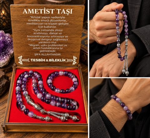AMETİST TAŞI TESBİH & BİLEKLİK SETİ