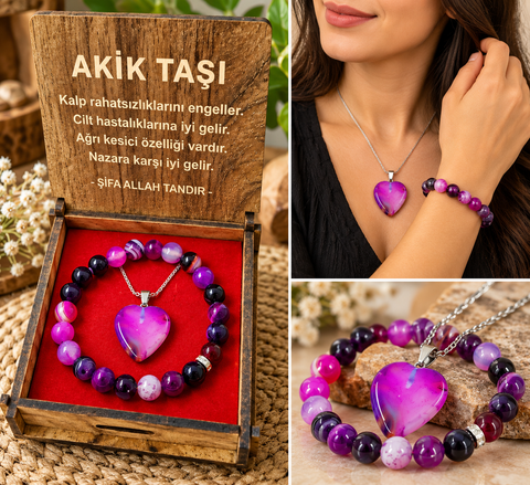 AKİK TAŞI KOLYE & BİLEKLİK SETİ