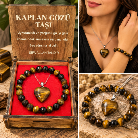 KAPLAN GÖZÜ TAŞI KOLYE & BİLEKLİK SETİ