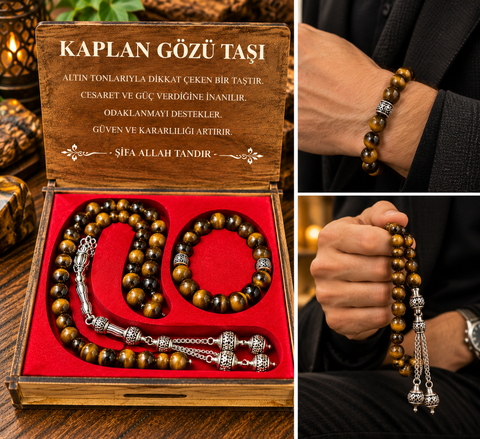 KAPLAN GÖZÜ TAŞI TESBİH & BİLEKLİK SETİ