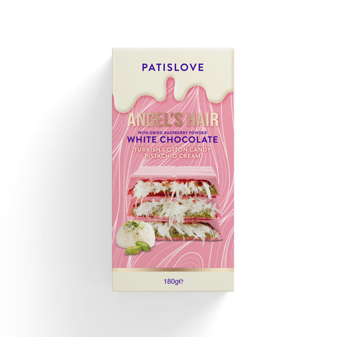 Pişmaniyeli Ahududulu Antep Fıstıklı Beyaz Çikolata 180gr